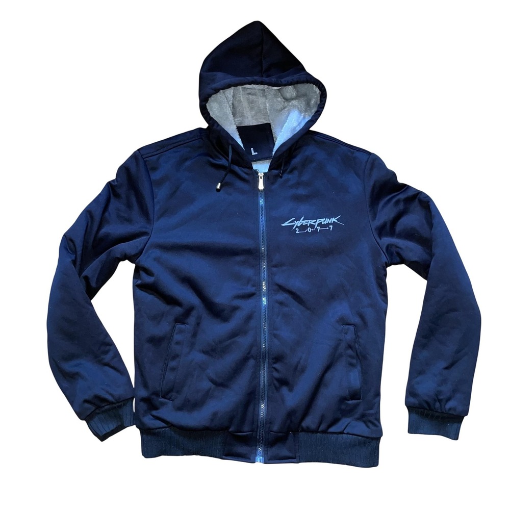 Cyberpunk 2077 Samurai Hoodie Sherpa Lined Jacket Mens Large Full Zip Gaming Blk